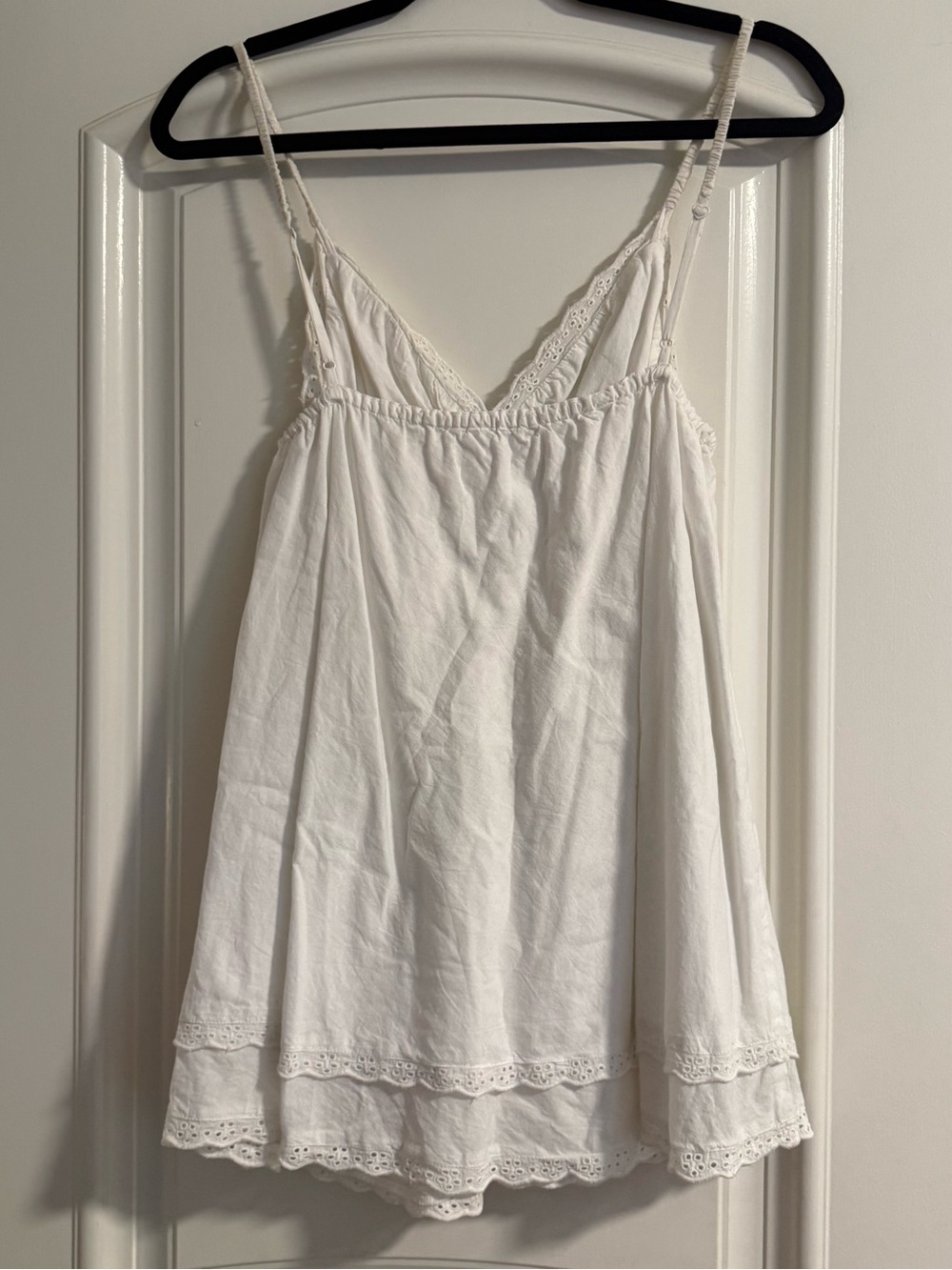 American Vintage White Cotton Lace-Trim Babydoll Chemise Top - Picture 3 of 6